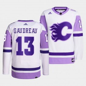 Calgary Flames Johnny Gaudreau 2021 HockeyFightsCancer Jersey #13 White Primegreen