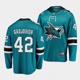 Jonah Gadjovich San Jose Sharks 2021-22 Home Teal Player Men Jersey