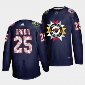 Jonas Brodin #25 Wild 2021-22 Native American Heritage Day Navy Jersey