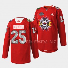 Native American Heritage Jonas Brodin Minnesota Wild Red #25 Warmup Jersey 2022