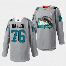 San Jose Sharks Jonathan Dahlen Fan Appreciation #76 Gray Jersey Teal Togehter