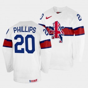 Great Britain 2022 IIHF World Championship Jonathan Phillips #20 White Jersey Home