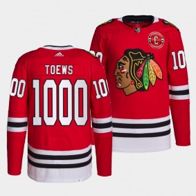 Jonathan Toews Blackhawks #19 1000 Career Games patch Jersey Red Commemorative Edition