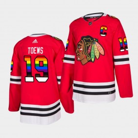 Jonathan Toews #19 Blackhawks 2021 Pride Night LGBTQ Red Jersey