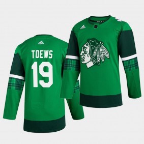 Jonathan Toews #19 Blackhawks 2020 St. Patrick's Day Authentic Player Green Jersey Men's