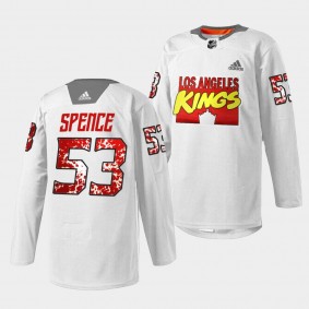 Los Angeles Kings Jordan Spence Marvel Super Hero Night #53 White Jersey Special Warmup