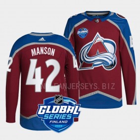 Colorado Avalanche 2022 NHL Global Series Josh Manson #42 Burgundy Authentic Jersey Men's