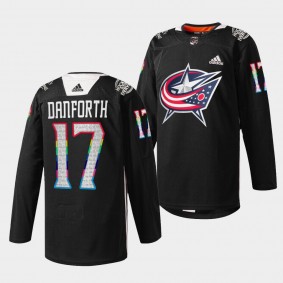 Columbus Blue Jackets Justin Danforth HockeyIsForEveryone #17 Black Jersey Warmup