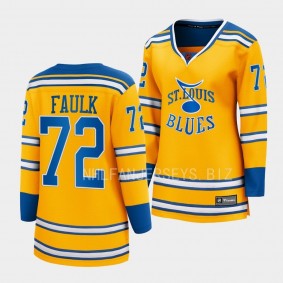 St. Louis Blues 2022 Special Edition 2.0 Justin Faulk #72 Women Yellow Jersey Breakaway