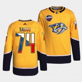 Nashville Predators 2022 NHL Global Series Juuse Saros #74 Gold Jersey Czech Republic Challenge