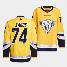 Juuse Saros Nashville Predators 2022 Reverse Retro 2.0 Yellow #74 Authentic Primegreen Jersey Men's