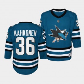 Kaapo Kahkonen San Jose Sharks Youth Jersey 2022-23 Home Teal Replica Jersey