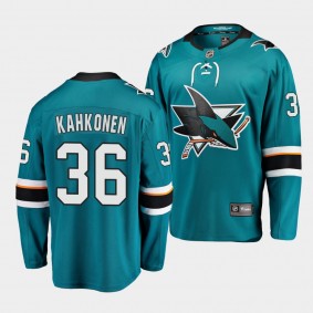 Kaapo Kahkonen San Jose Sharks Home 2022 Teal Breakaway Player Jersey