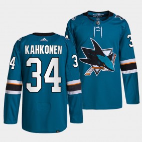 Kaapo Kahkonen Sharks Home Teal Jersey #34 Primegreen Authentic Pro