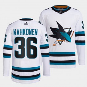 Kaapo Kahkonen #36 San Jose Sharks 2022-23 Away White Jersey Primegreen Authentic