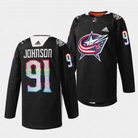 Columbus Blue Jackets Kent Johnson Black History Month #91 Black Jersey Warmup