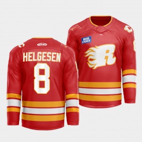 Flames X Rush X CGY Wranglers Kenton Helgesen Rapid City Rush Warmup #8 Red Jersey