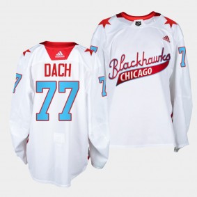 Chicago Blackhawks Kirby Dach One Community Night #77 White Jersey Warm-Up