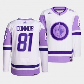 Winnipeg Jets Kyle Connor 2021 HockeyFightsCancer Jersey #81 White Primegreen