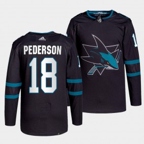 Lane Pederson #18 Sharks Alternate Black Jersey 2021-22 Authentic Pro