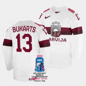 Latvia #13 Rihards Bukarts 2023 IIHF World Championship Home Jersey White