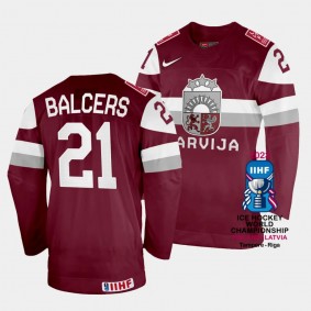 Rudolfs Balcers Latvia Hockey 2023 IIHF World Championship Away Jersey Maroon