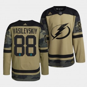 Tampa Bay Lightning 88 Andrei Vasilevskiy 2021 CAF Night Camo Jersey Canadian Armed Force