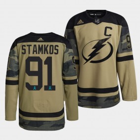 Tampa Bay Lightning 91 Steven Stamkos 2021 CAF Night Camo Jersey Canadian Armed Force