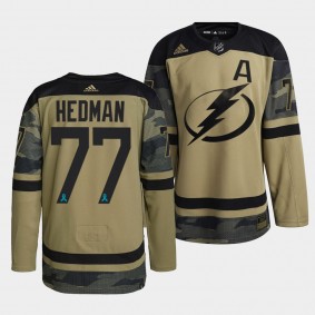 Tampa Bay Lightning 77 Victor Hedman 2021 CAF Night Camo Jersey Canadian Armed Force