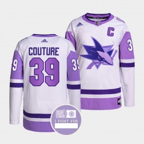 San Jose Sharks Logan Couture Hockey Fights Cancer Jersey #39 White Purple Primegreen