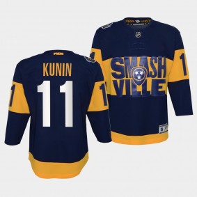 Predators Luke Kunin 2022 Stadium Series Youth Navy #11 Jersey Primegreen Authentic