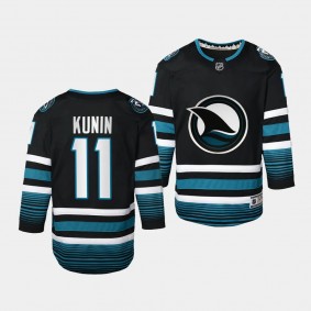 San Jose Sharks #11 Luke Kunin 2023-24 Cali Fin 3rd Alternate Replica Black Youth Jersey