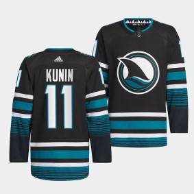 San Jose Sharks 2023-24 Cali Fin 3rd Alternate Luke Kunin #11 Black Authentic Pro Jersey Men's