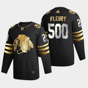 Marc-Andre Fleury 500th Career win Blackhawks #29 Golden Edition Black Jersey