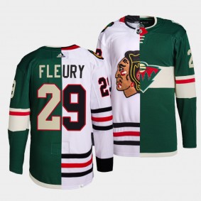 Marc-Andre Fleury Blackhawks x Wild Split Edition White Green Jersey #29 Authentic Rare