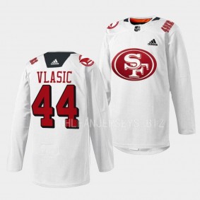 San Jose Sharks 2022 49er Mash-Up Marc-Edouard Vlasic #44 White Jersey Specialty Warm-Up