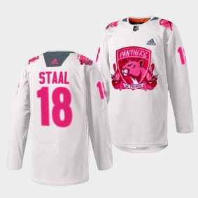 Florida Panthers 2022 Pink in the Rink Marc Staal #18 White Jersey Warmup