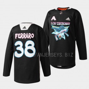 San Jose Sharks 2022 Los Tiburones Mario Ferraro #38 Black Specialty Warm-Up Jersey Men's