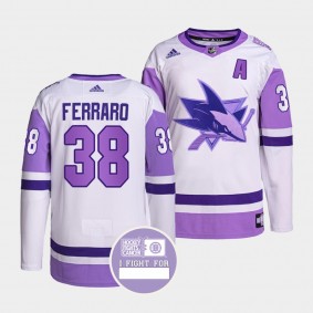 San Jose Sharks Mario Ferraro Hockey Fights Cancer Jersey #38 White Purple Primegreen