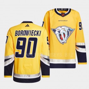 Mark Borowiecki Nashville Predators 2022 Reverse Retro 2.0 Yellow #90 Authentic Primegreen Jersey Men's