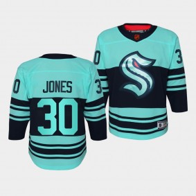 Seattle Kraken Martin Jones 2022 Special Edition 2.0 Ice Blue #30 Youth Jersey Retro