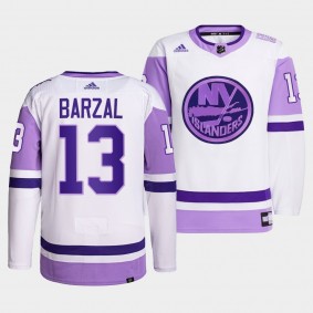 New York Islanders Mathew Barzal 2021 HockeyFightsCancer Jersey #13 White Primegreen