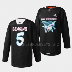 San Jose Sharks 2022 Los Tiburones Matt Benning #5 Black Specialty Warm-Up Jersey Men's