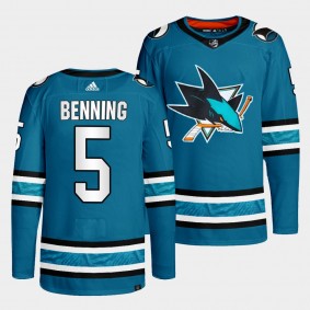 San Jose Sharks 2022-23 Home Matt Benning #5 Teal Jersey Primegreen Authentic