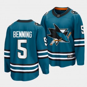 San Jose Sharks #5 Matt Benning Home 2022-23 Teal The Evolve Jersey