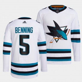 Matt Benning #5 San Jose Sharks 2022-23 Away White Jersey Primegreen Authentic