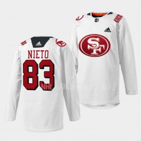 San Jose Sharks 2022 49er Mash-Up Matt Nieto #83 White Jersey Specialty Warm-Up