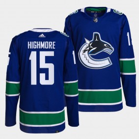 Matthew Highmore #15 Canucks Home Blue Jersey 2021-22 Primegreen Authentic