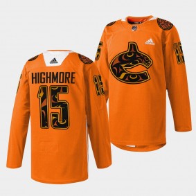 Vancouver Canucks Matthew Highmore 2022 First Nations Night #15 Orange Jersey Every Child Matters