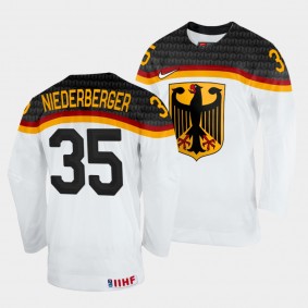 Germany 2022 IIHF World Championship Matthias Niederberger #35 White Jersey Home